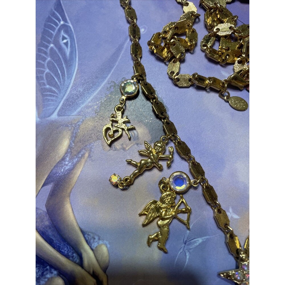 Vintage Kirks Folly Fairy Charm Necklace Gold Tone 28” Fantasy Fairies READ - Picture 5 of 8